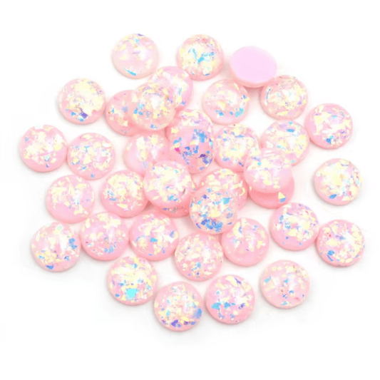 12mm Metallic Light Pink Round Rivoli Glue on, Fancy Glass Resin Gem *New* (Sold in Pair) Fancy Glass Gems