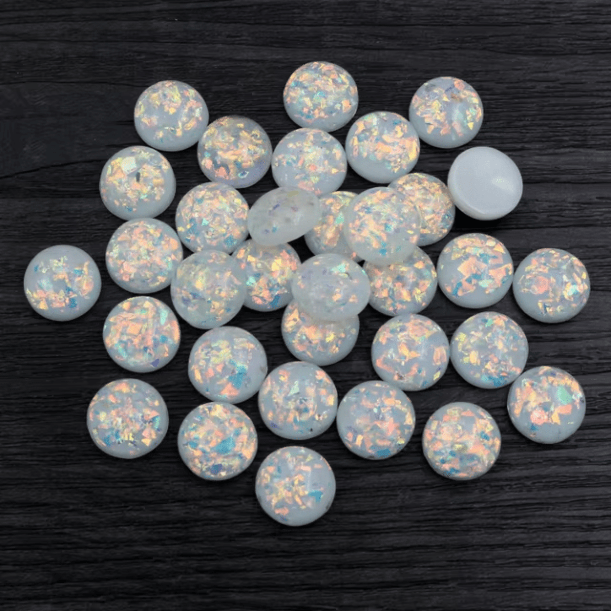 12mm Metallic White Round Rivoli Glue on, Fancy Glass Resin Gem *New* (Sold in Pair) Fancy Glass Gems