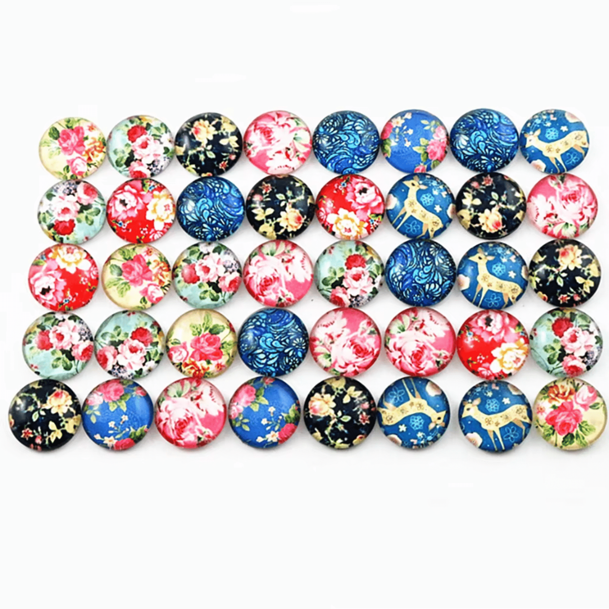 12mm Mixed Floral Photo Glass Cabochon Rivoli, Glue on, Resin Gems (Sold in Pair) Earring Findings