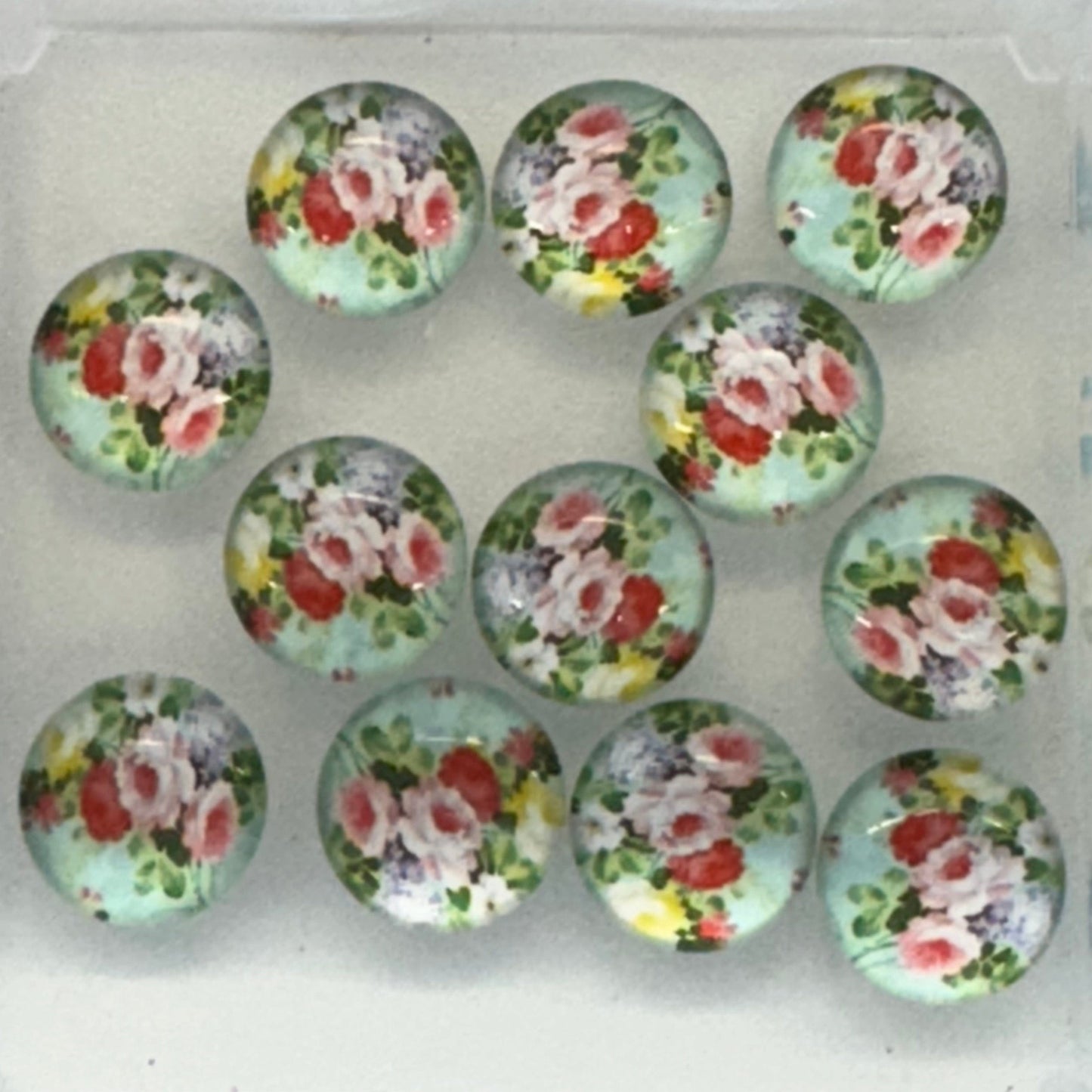 Mint Flowers 12mm Mixed Floral Photo Glass Cabochon Rivoli, Glue on, Resin Gems (Sold in Pair) Earring Findings