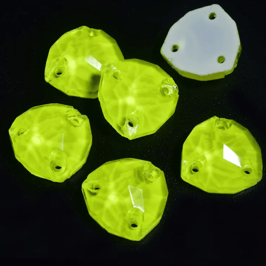 12mm NEON Yellow Citron Fat Triangle Trillion, Sew on, Fancy Glass Gems (Sold in Pair) Fancy Glass Gems