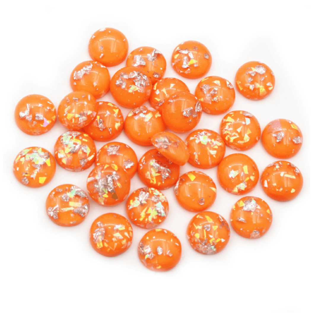 12mm Orange with Gold/AB Built-in Foil,  Round Dome, Glue-on, Resin Gem (Sold in Pair) Resin Gems