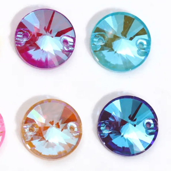 12mm Pastel Neon AB Rivoli, Sew on, Fancy Glass Gems (Sold in Pair) Fancy Glass Gems