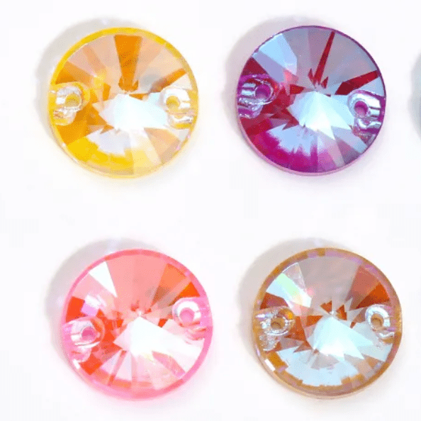 12mm Pastel Neon AB Rivoli, Sew on, Fancy Glass Gems (Sold in Pair) Fancy Glass Gems