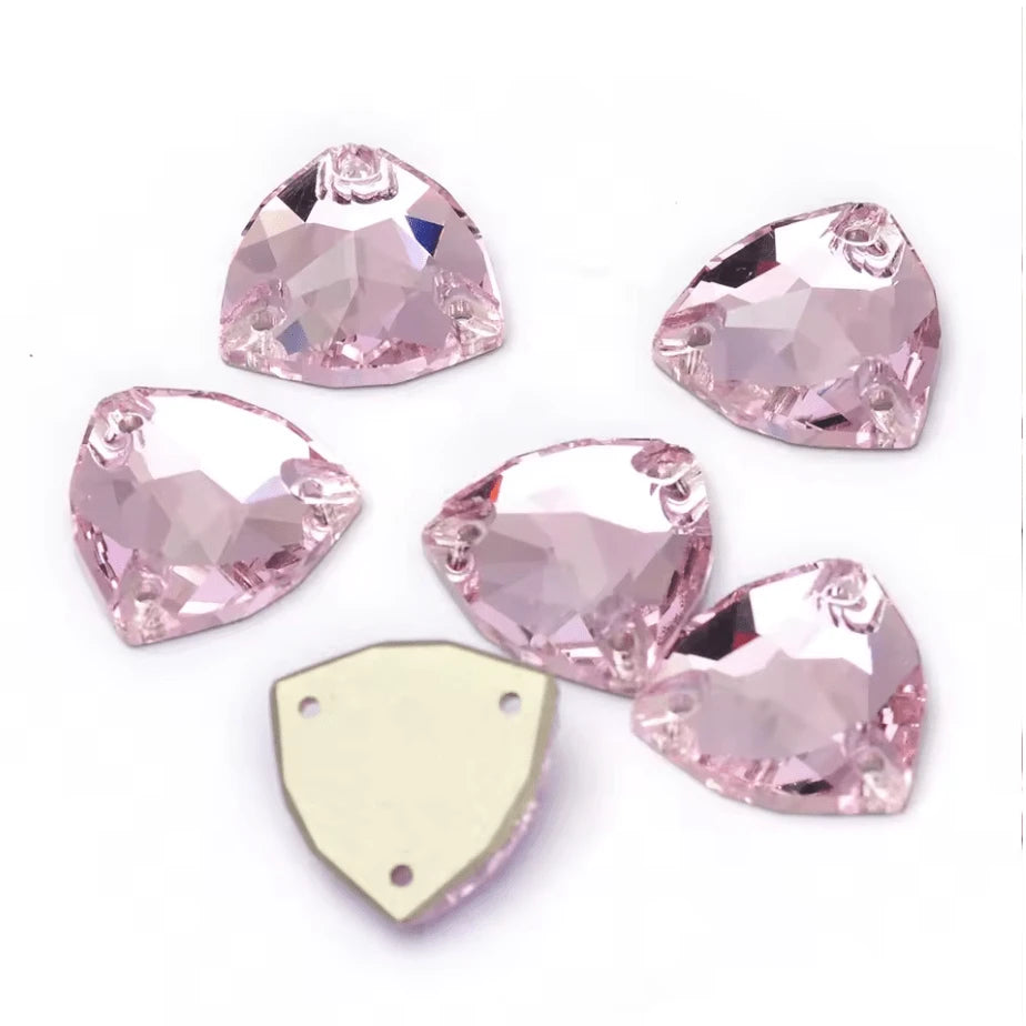12mm Pink Fat Triangle Trillion, Sew on, Fancy Glass Gems (Sold in Pair) Fancy Glass Gems