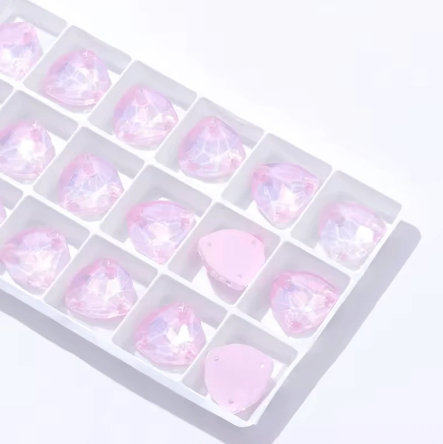 12mm Pink Jelly Mocha Pastel Trillion, Sew on, Glass Gems (Sold in Pair) Glass Gems