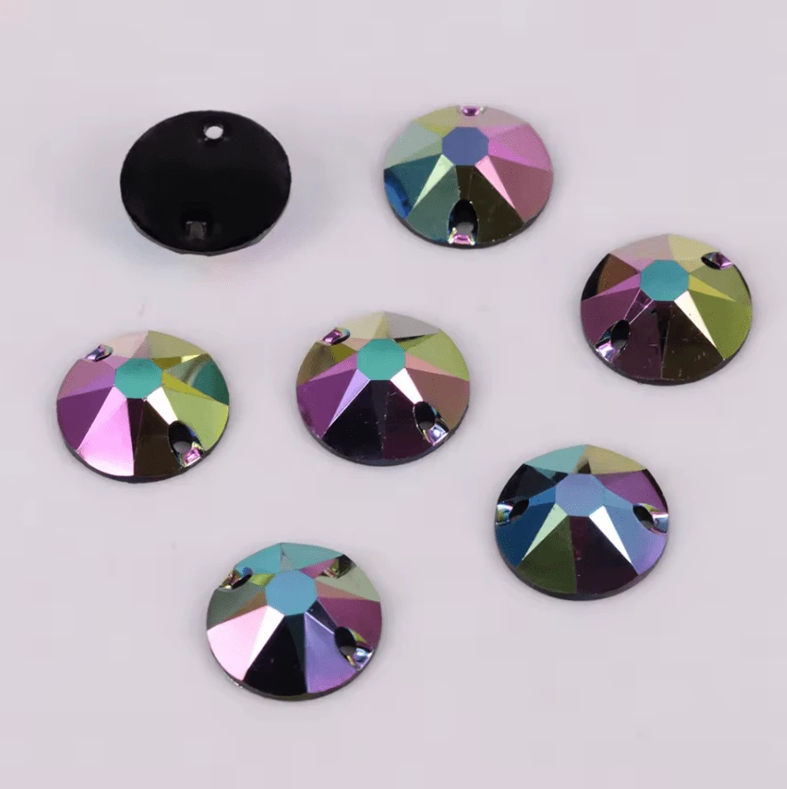 12mm Purple Iris AB, in Rivoli, Sew on, Black AB Resin Gems (Sold in Pair) Resin Gems