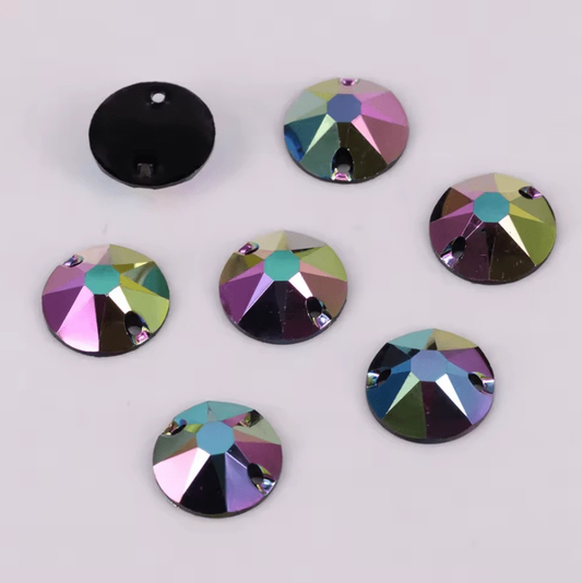 12mm Purple Iris AB, in Rivoli, Sew on, Black AB Resin Gems (Sold in Pair) Resin Gems