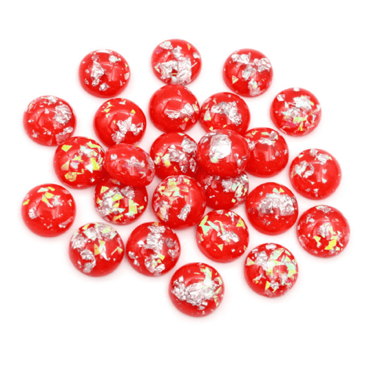 12mm Red with AB and Silver Build in Foil, Glue on, Resin Gem (Sold in Pair) Resin Gems