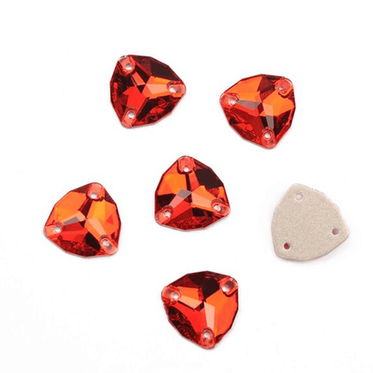 12mm Siam Red Fat Triangle Trillion, Sew on, Fancy Glass Gem (Sold in Pair) Fancy Glass Gems