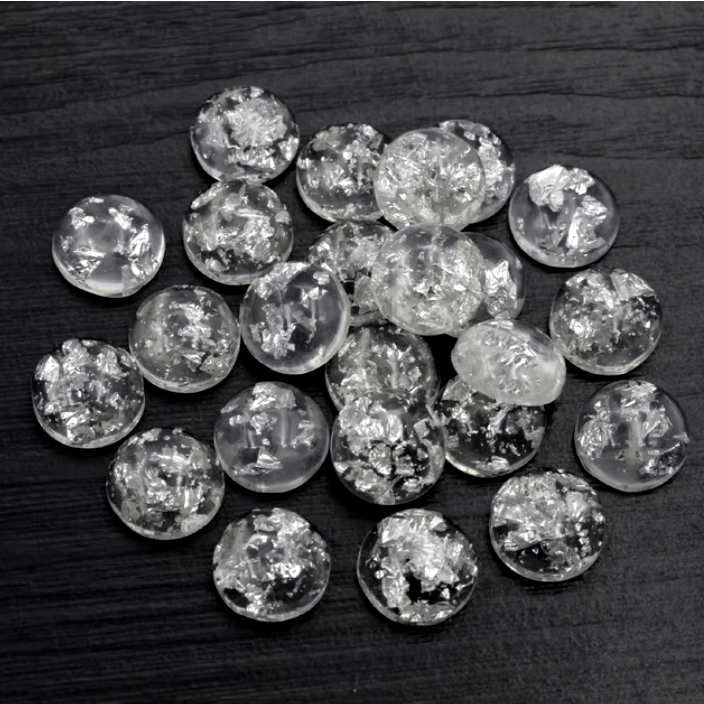 12mm Silver Glitter in Clear Acrylic Gem, Glue on, Resin Gems (Sold in Pair) Resin Gems