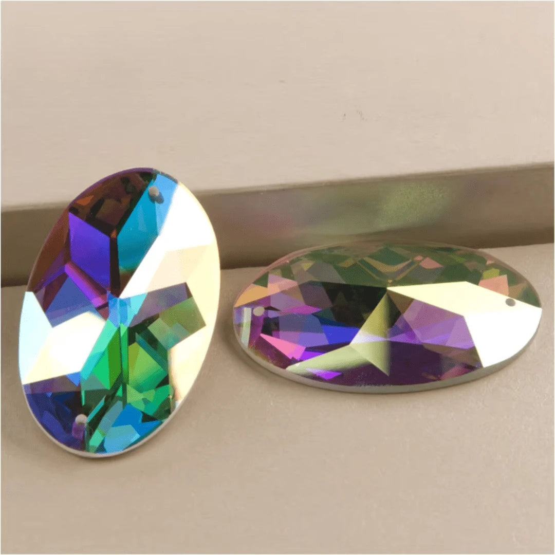 13*18mm AB Oval flat High Quality, Sew on, Fancy Glass Gem(Sold in Pair) Glass Gems