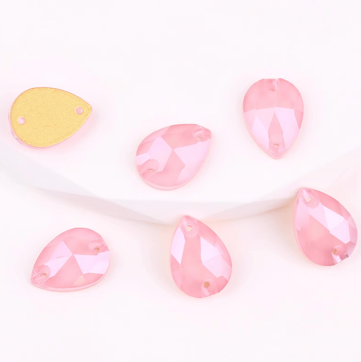 13*18mm Baby Pink Jelly Luster Teardrop, Sew on, Fancy Glass Gem (Sold by pair) Fancy Glass Gems