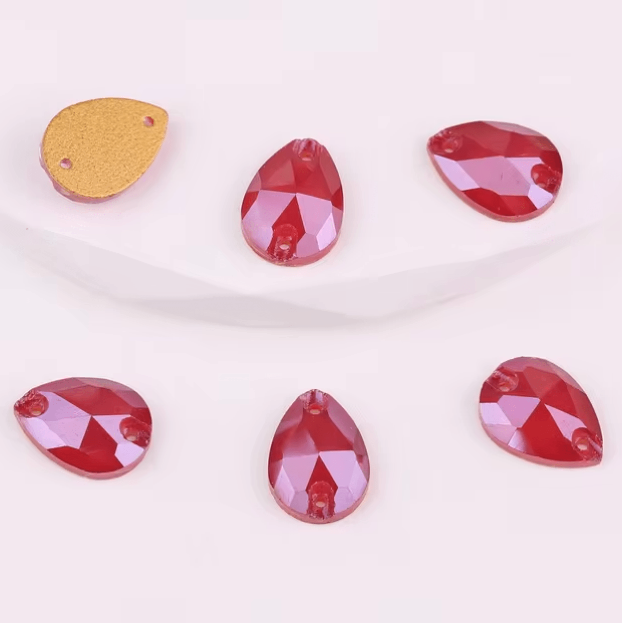 13*18mm Bright Red  Luster Jelly Teardrop, Sew on, Fancy Glass Gem (Sold by pair) Fancy Glass Gems