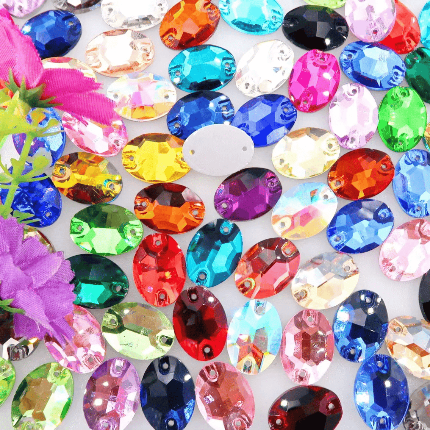 13*18mm Colors Mix Luster Finish, Sew on two Hole, Teardrop Glass Gem (Sold in Pair) Glass Gems