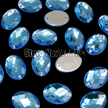 Sky Blue 13*18mm Dark Green Oval Shaped, Sew on, Glass Gem (Sold in Pair) Glass Gems