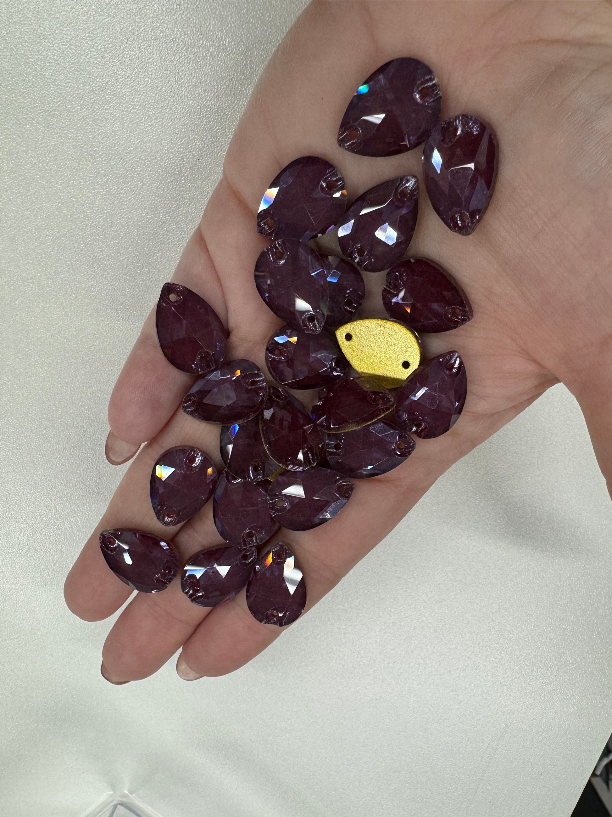 13*18mm Dark Wine Red Burgundy Jelly Luster Teardrop, Sew on, Fancy Glass Gem (Sold by pair) Fancy Glass Gems