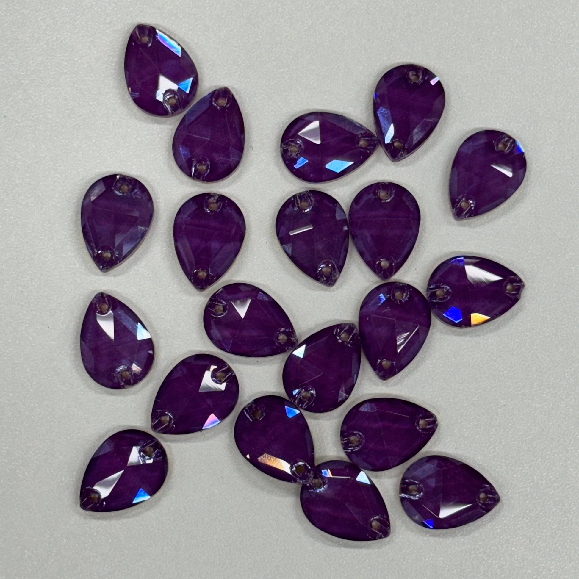 13*18mm Grape Amethyst Purple Jelly Luster Teardop, Sew on, Glass Gems (Sold in Pair) Glass Gems