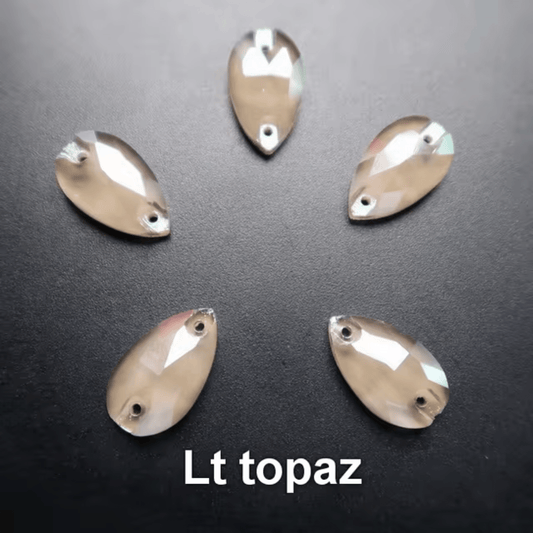 13*18mm Light Topaz Teardrop, Sew on two holes, Fancy Glass Gem (Sold by pair) Fancy Glass Gems