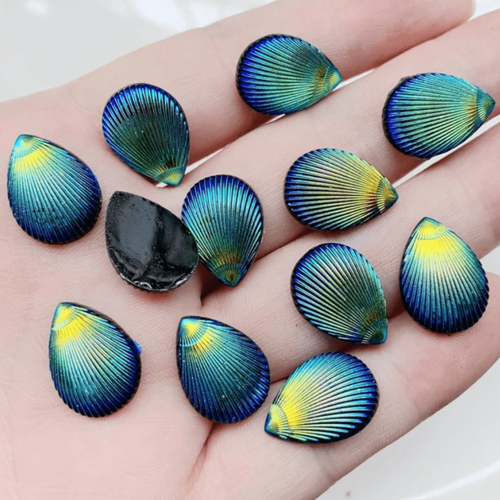 13*18mm Mermaid Shell Texture Black AB Teardrop, Glue on, Black bottom ...
