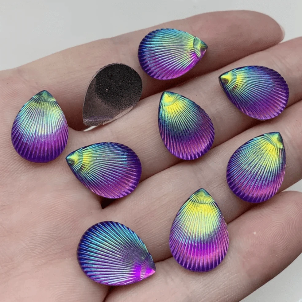13*18mm Mermaid Shell Texture Purple AB Teardrop, Glue on, Black ...