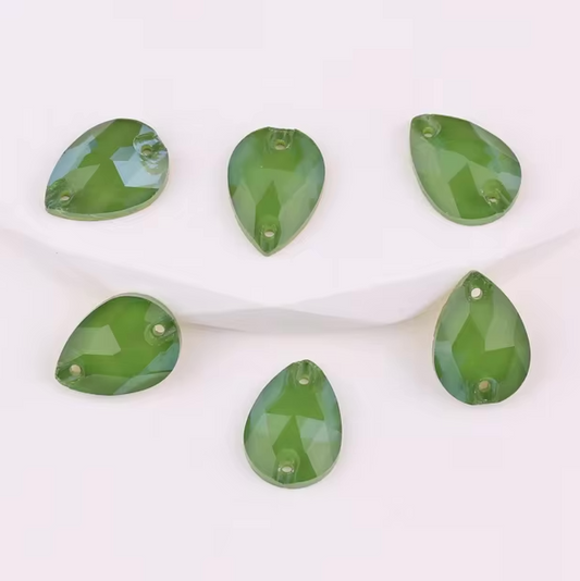 13*18mm Olive Green Luster Jelly Teardrop, Sew on, Fancy Glass Gem (Sold by pair) Fancy Glass Gems