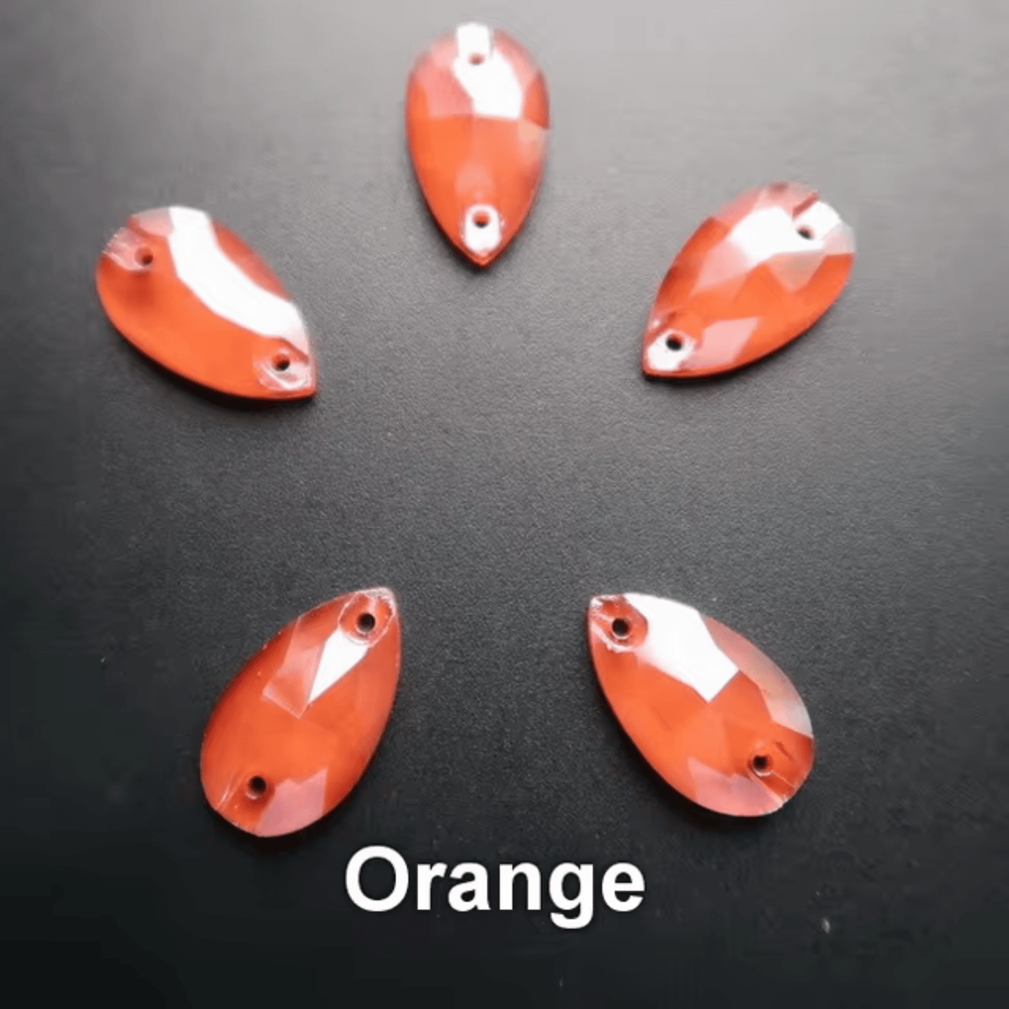 13*18mm Orange Jelly Luster Teardrop, Sew on, Glass Gem (Sold by pair) Fancy Glass Gems