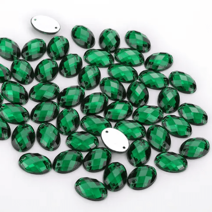 Dark Green 13*18mm Oval Shaped, Sew on, Glass Gem (Sold in Pair) Glass Gems