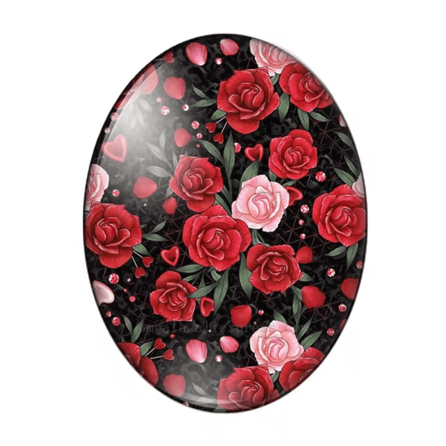 13*18mm Red/Pink Rose Bush on Black Glass Cabochon Gem, Glue on, Resin Gem (Sold in Pair) Resin Gems