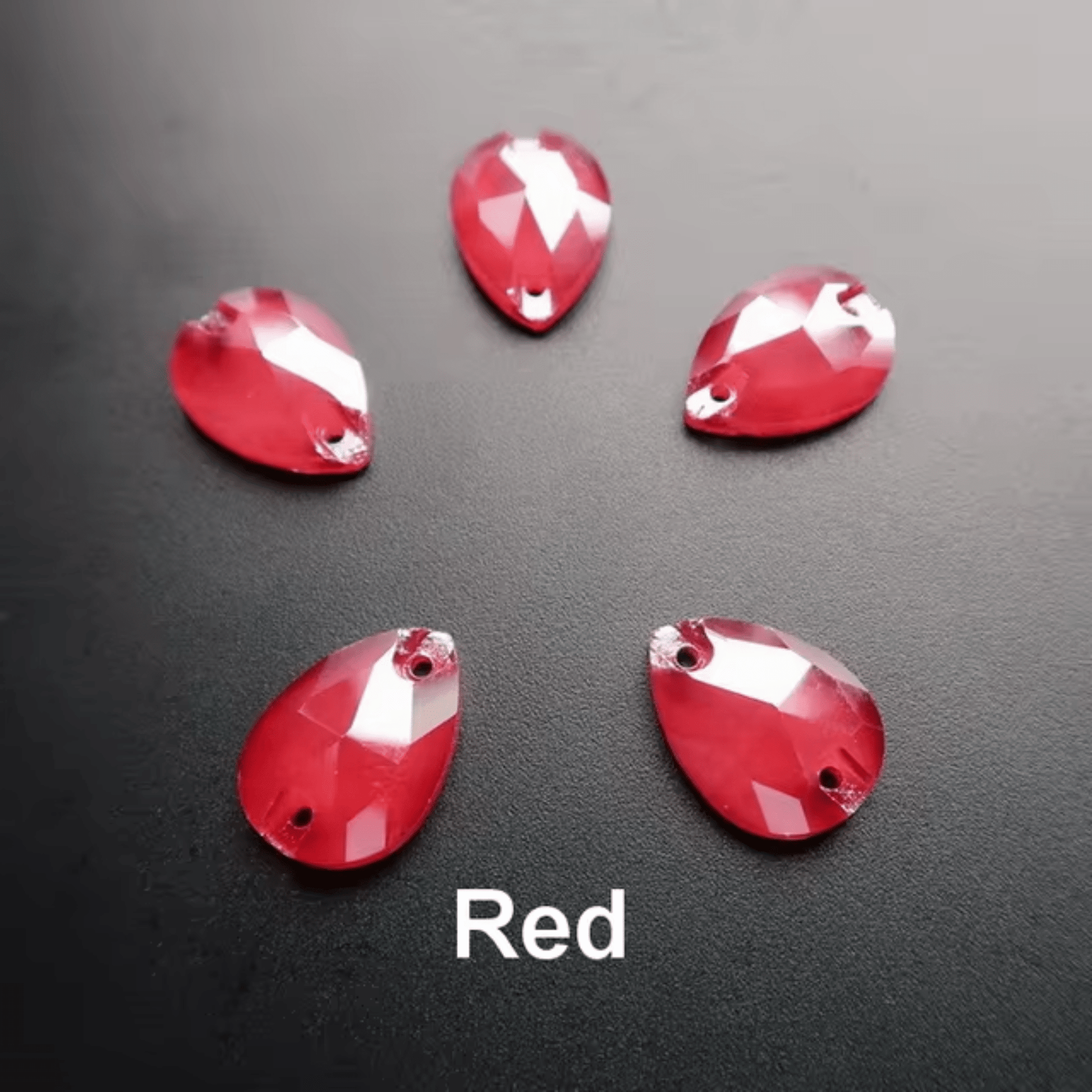 13*18mm Red Teardrop, Sew on two holes, Fancy Glass Gem (Sold by pair) Fancy Glass Gems