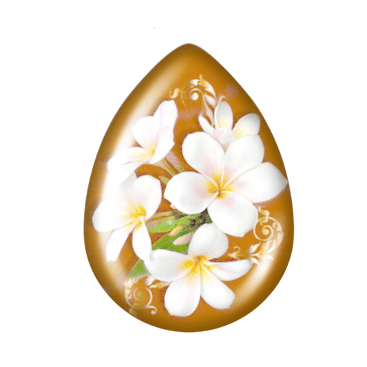 13*18mm White & Yellow Hawaiian Flowers  Image in Acrylic Teardrop, Glue on, Resin Gem (Sold in Pair) Resin Gems