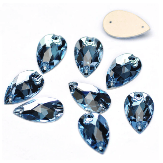 13*22mm Aquamarine Light Blue Teardrop, Sew on, Fancy Glass Gem (Sold in Pair) Glass Gems