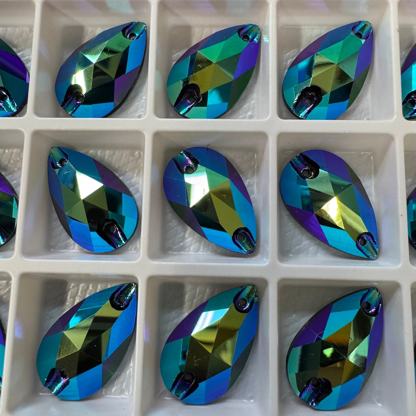 13*22mm Blue/Purple AB Teardrop High Quality, Sew on, Fancy Glass Gem (Sold in Pair) Glass Gems
