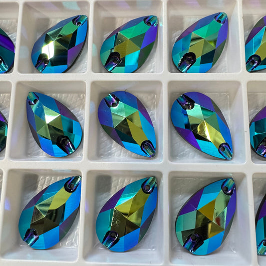 13*22mm Blue/Purple AB Teardrop High Quality, Sew on, Fancy Glass Gem (Sold in Pair) Glass Gems