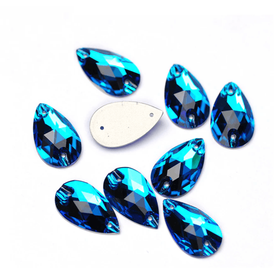 13*22mm Blue Zircon Teardrop, Sew on, Fancy Glass Gem (Sold in Pair) Glass Gems