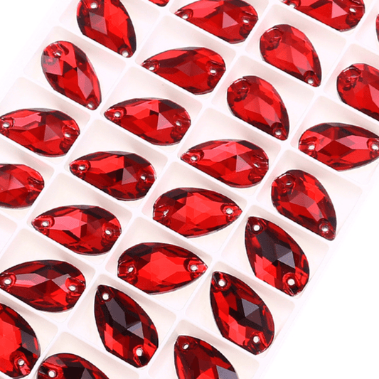 13*22mm Bright Siam Red Teardrop, sew on, Fancy Glass Gems (Sold in Pair) Glass Gems