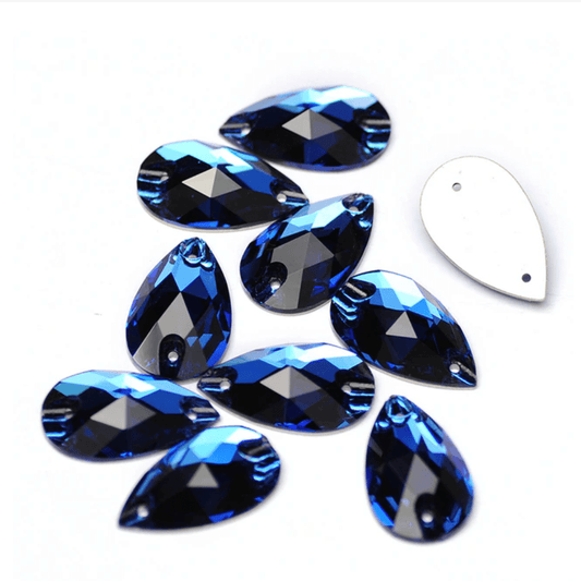 13*22mm Dark Sapphire Blue Teardrop, Sew on, Fancy Glass Gem (Sold in Pair) Glass Gems