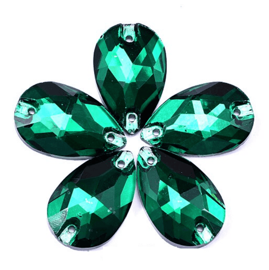 13*22mm Emerald Green Teardrop, Sew on, Glass Gem *Sold in pair* (Sold in Pair) Glass Gems