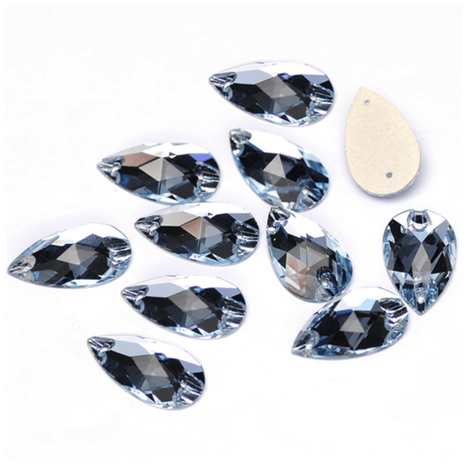 13*22mm Light Sapphire Blue Teardrop, Sew on, Fancy Glass Gem *Sold in pair* (Sold in Pair) Glass Gems