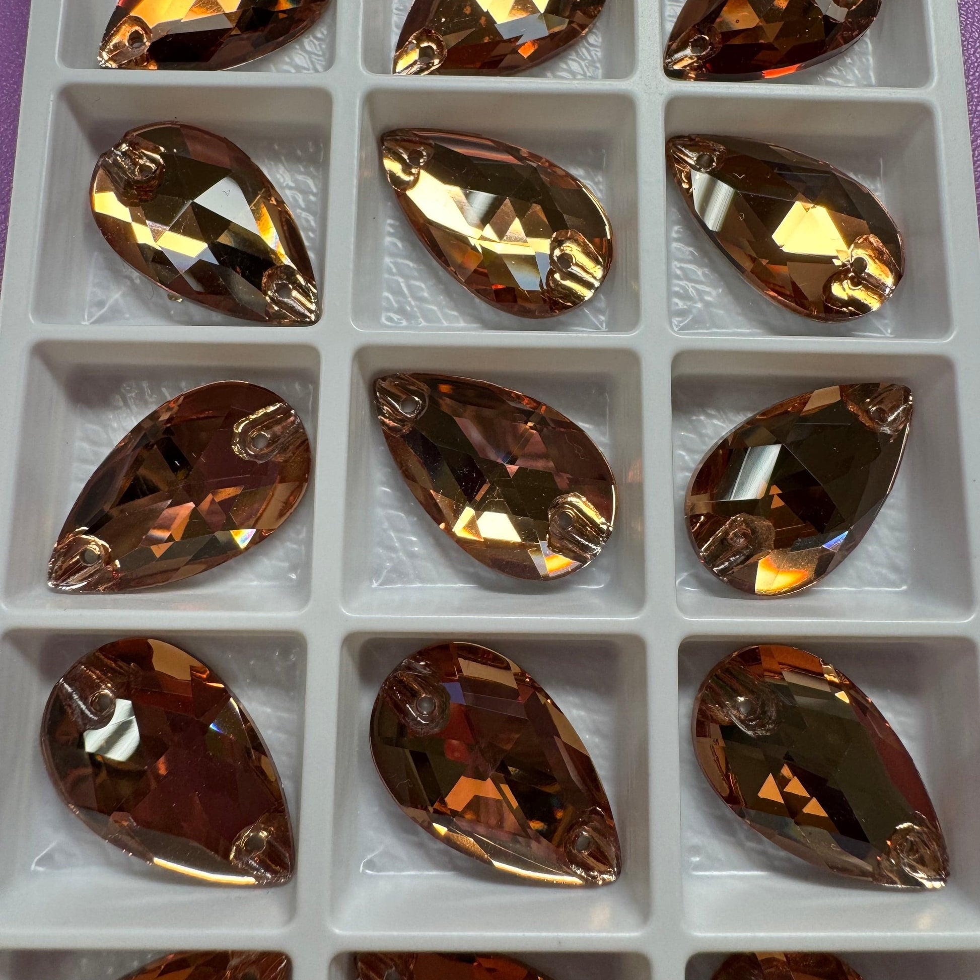 13*22mm Light Smokey Topaz Dark Brown K9 Teardrop, Sew on, Fancy Glass Gem (Sold in Pair) Fancy Glass Gems