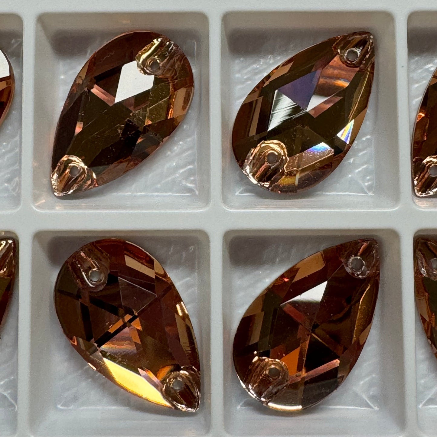 13*22mm Light Smokey Topaz Dark Brown K9 Teardrop, Sew on, Fancy Glass Gem (Sold in Pair) Fancy Glass Gems