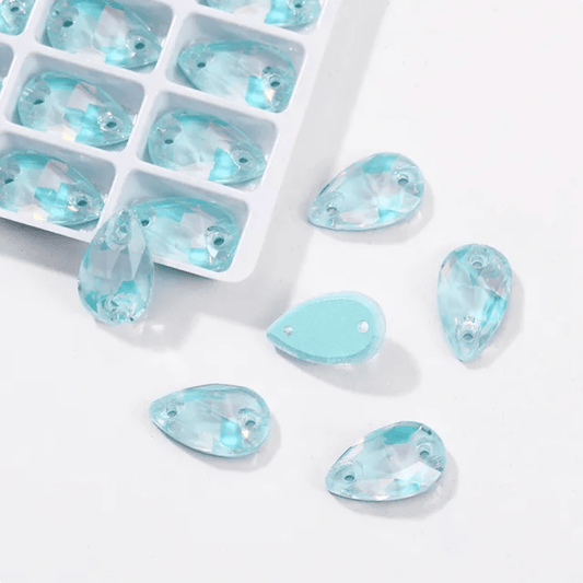 13*22mm Mocha Aqua Blue Teardrop shaped, Sew on, Strass Fancy Glass Gems (Sold in Pair) Fancy Glass Gems