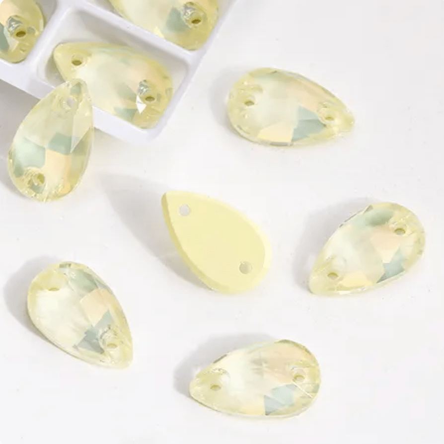 13*22mm Mocha Pale Yellow Teardrop shaped, Sew on, Strass Fancy Glass Gems (Sold in Pair) Fancy Glass Gems