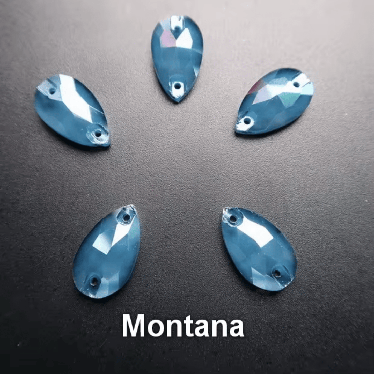 13*22mm Montana Teardrop, Sew on two holes, Fancy Glass Gem (Sold by pair) Fancy Glass Gems