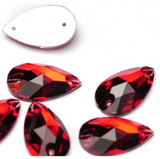13*22mm Siam Red Teardrop, sew on, Fancy Glass Gems (Sold in Pair) Glass Gems