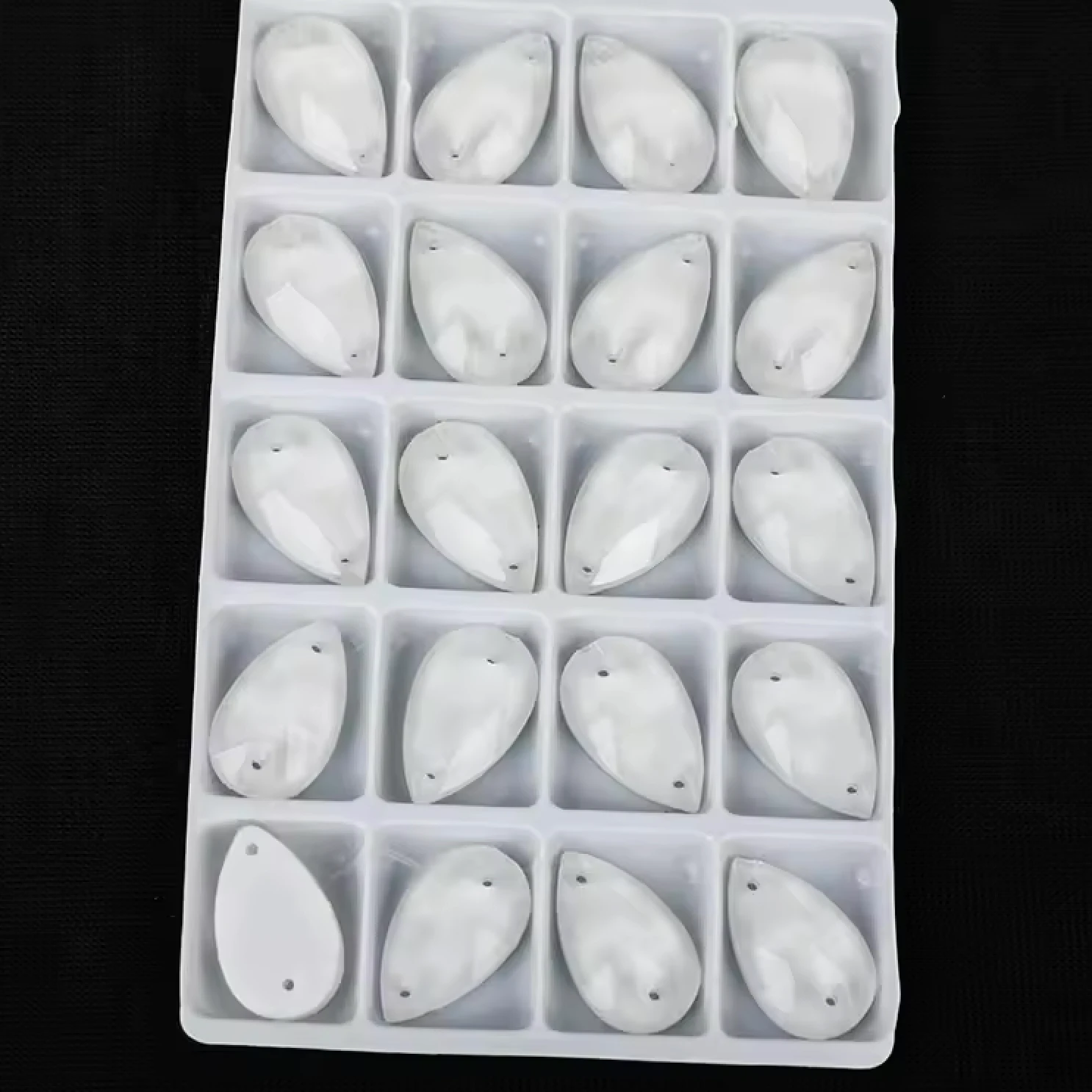 13*22mm White Jelly Finish, Sew on, Foil Back, Teardrop Glass Gem (Sold in Pair) Glass Gems