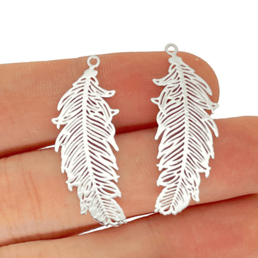 13*34mm Fine Feather Charm in Gold and Silver, one hole, Earring Findings, Basics Earring Findings