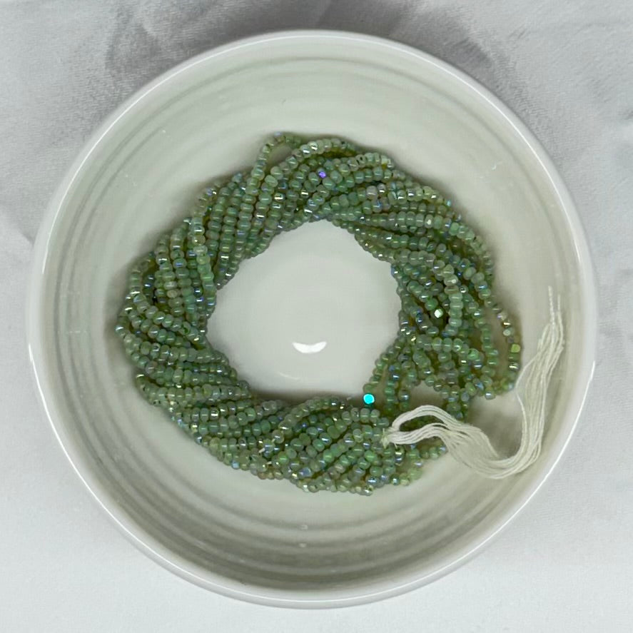 11/0 Charlotte Cut *Premium Seed Bead - Patina Opal Neon Mint Green Aurore Boreale (AB) *10g Hank* India Sheen Charlotte Cut Seedbeads