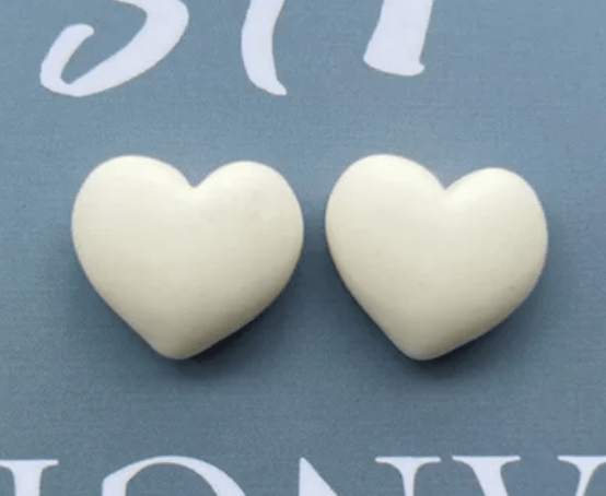 13mm Matte Ivory White Heart, Glue on, Resin Gems (Sold in Pair) Resin Gems