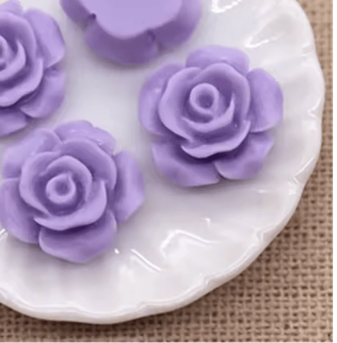 Light Purple 13mm Matte Vintage Rose Resin Gem (SOLD IN PAIRS)
